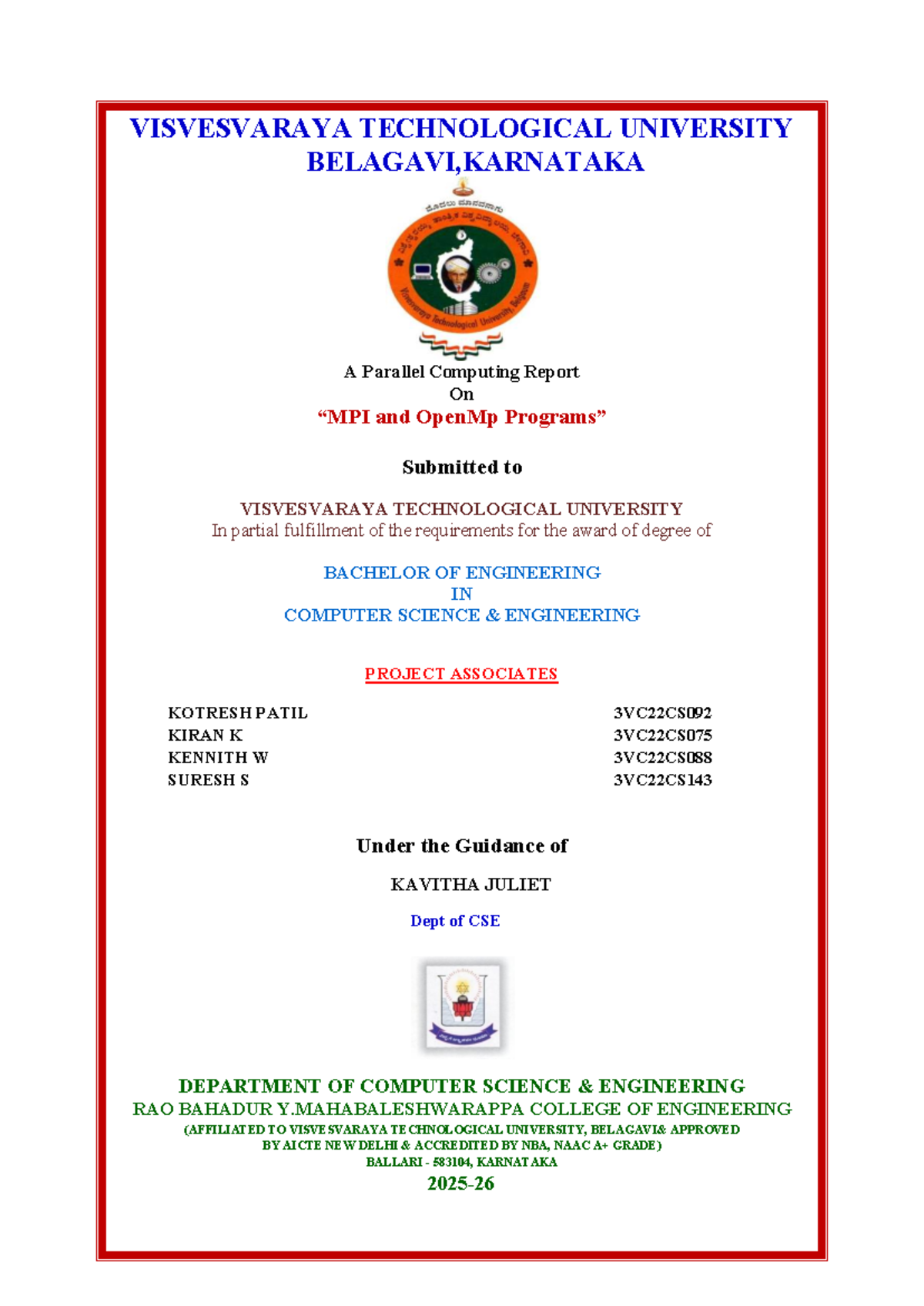 Parallel Computing Report on OpenMP - B.E. in CSE (3VC22CS) - Studocu