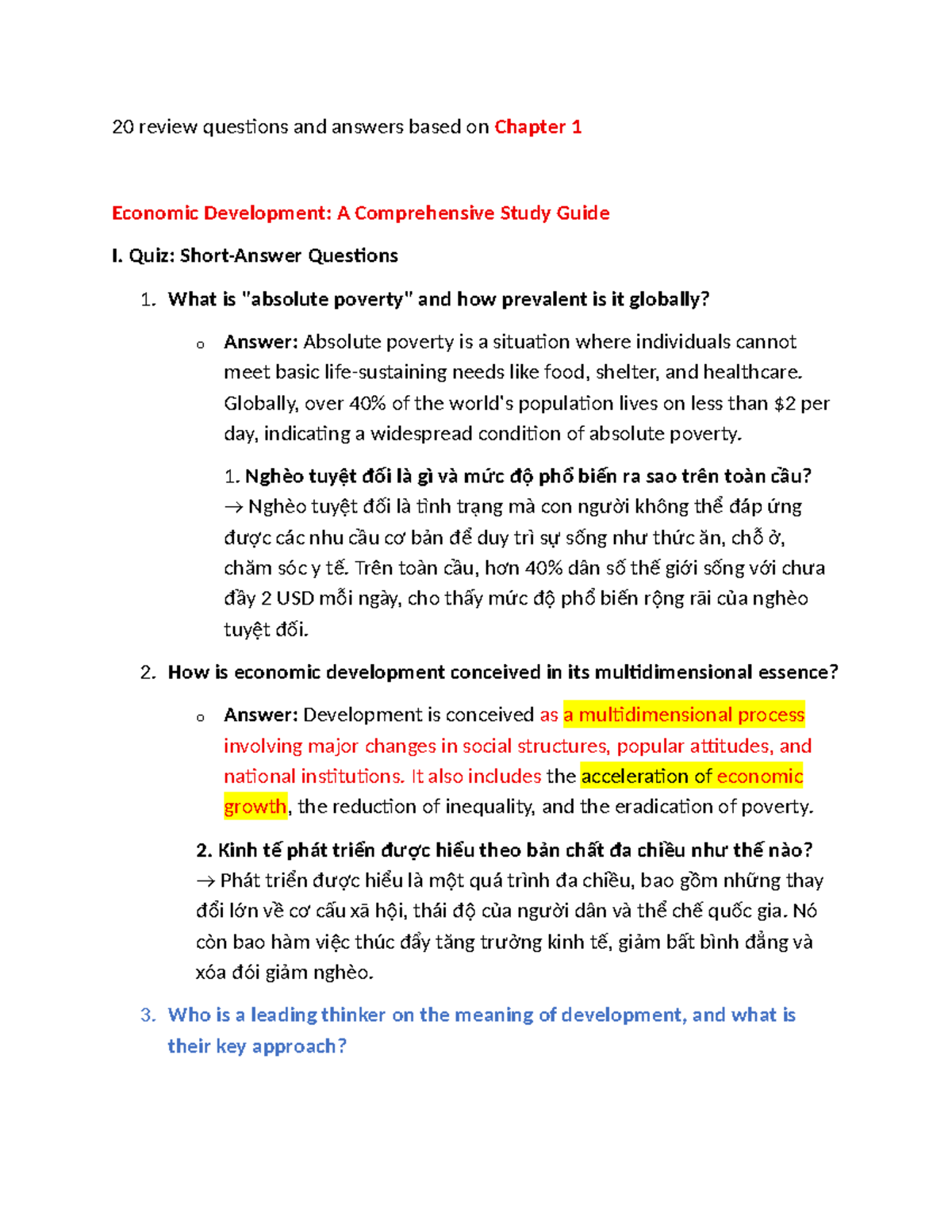 Chapter 1 Review: 20 Q&A on Economic Development (ECO 101) - Studocu