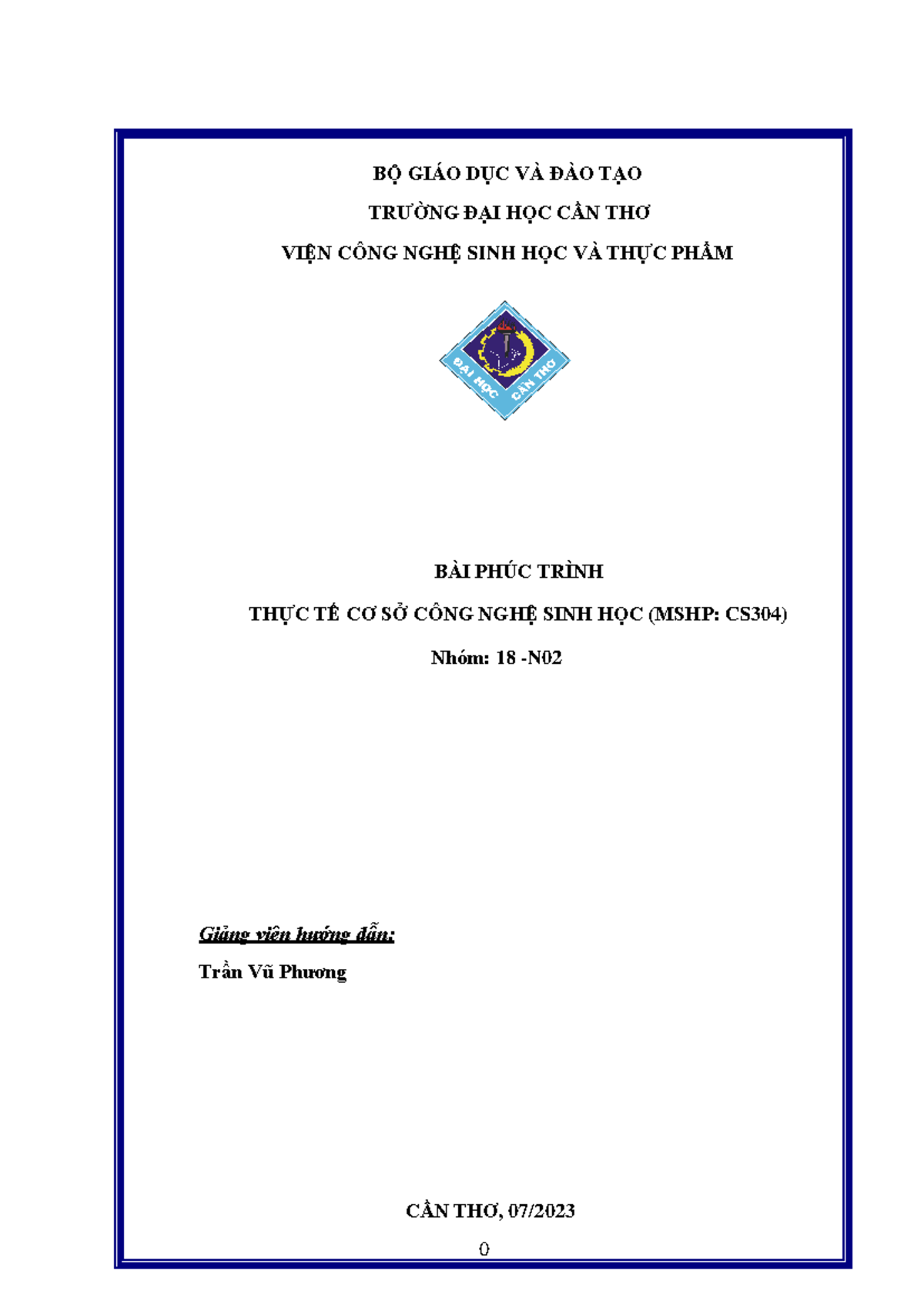 N18 - CS304 - Bài Phúc Trình Thực Tế Cơ Sở Công Nghệ Sinh Học 22-23 - Document Preview