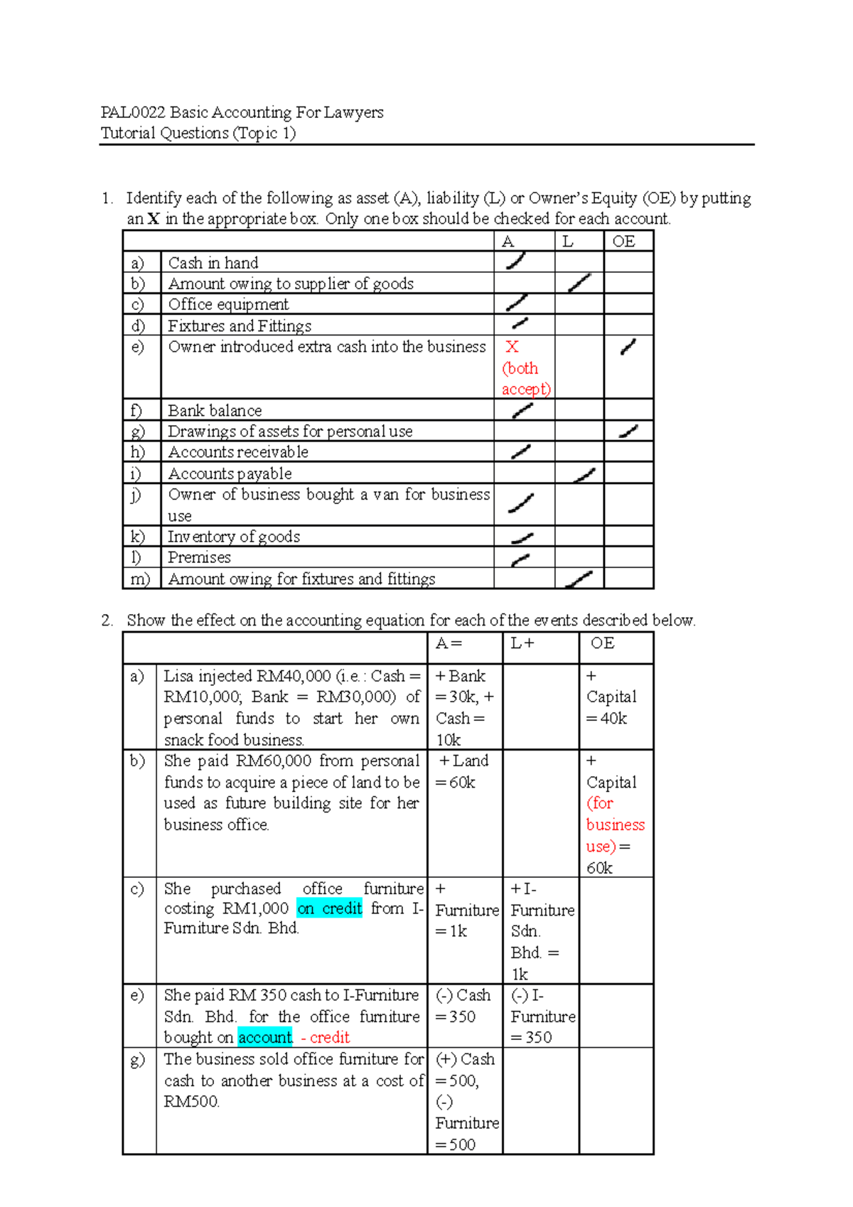 PAL0022 T1 - Basic Accounting Tutorial 1 Solution Guide - Studocu