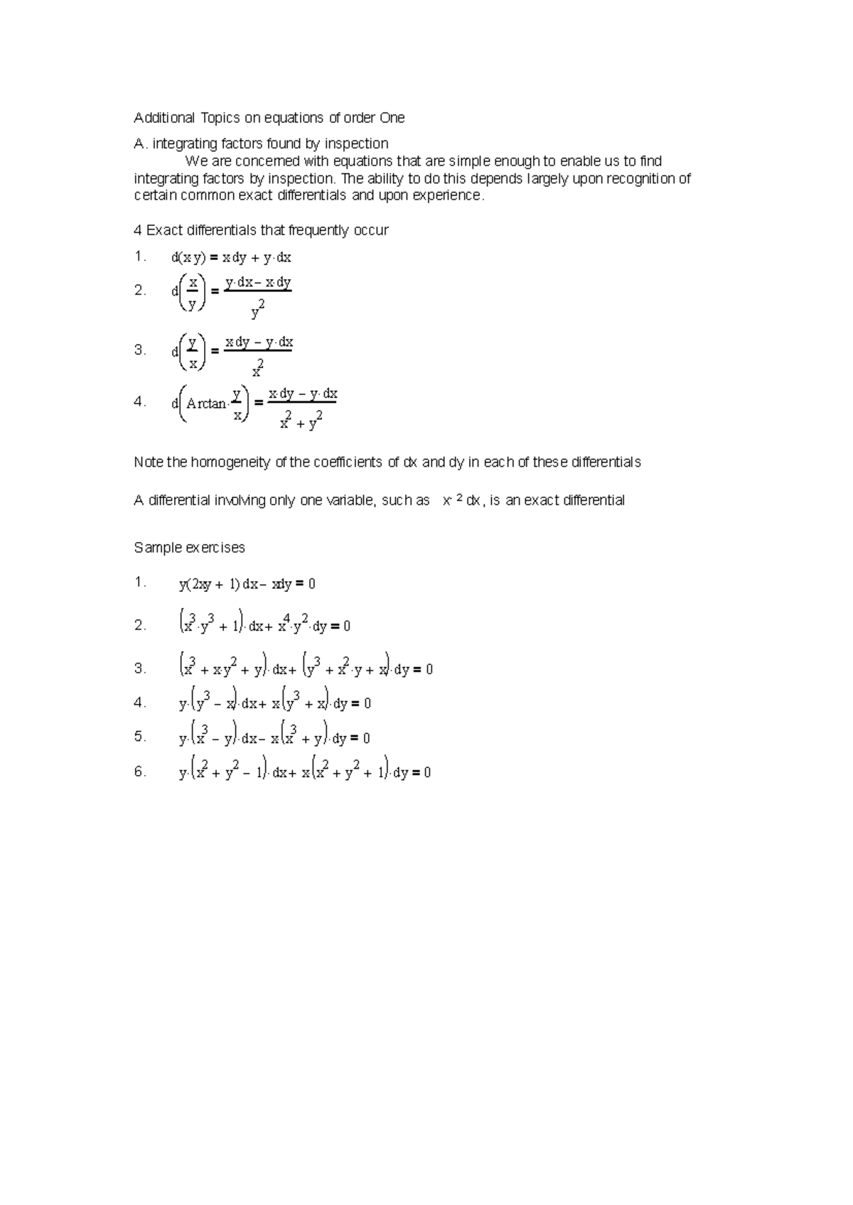 Additional Topics on First Order Equations: Integrating Factors - Studocu