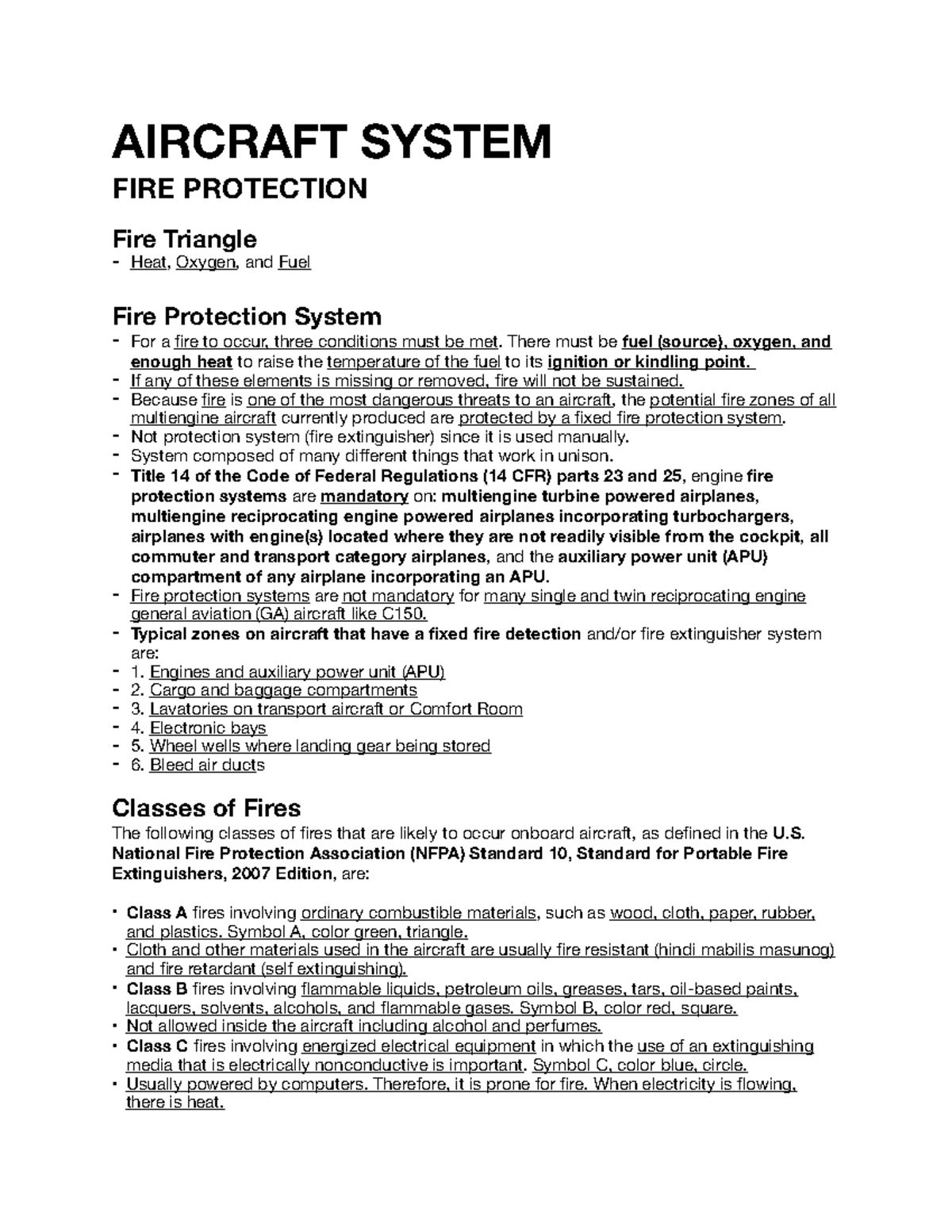 Aircraft Systems (AV 101) - Fire Protection Notes & Detection Systems ...