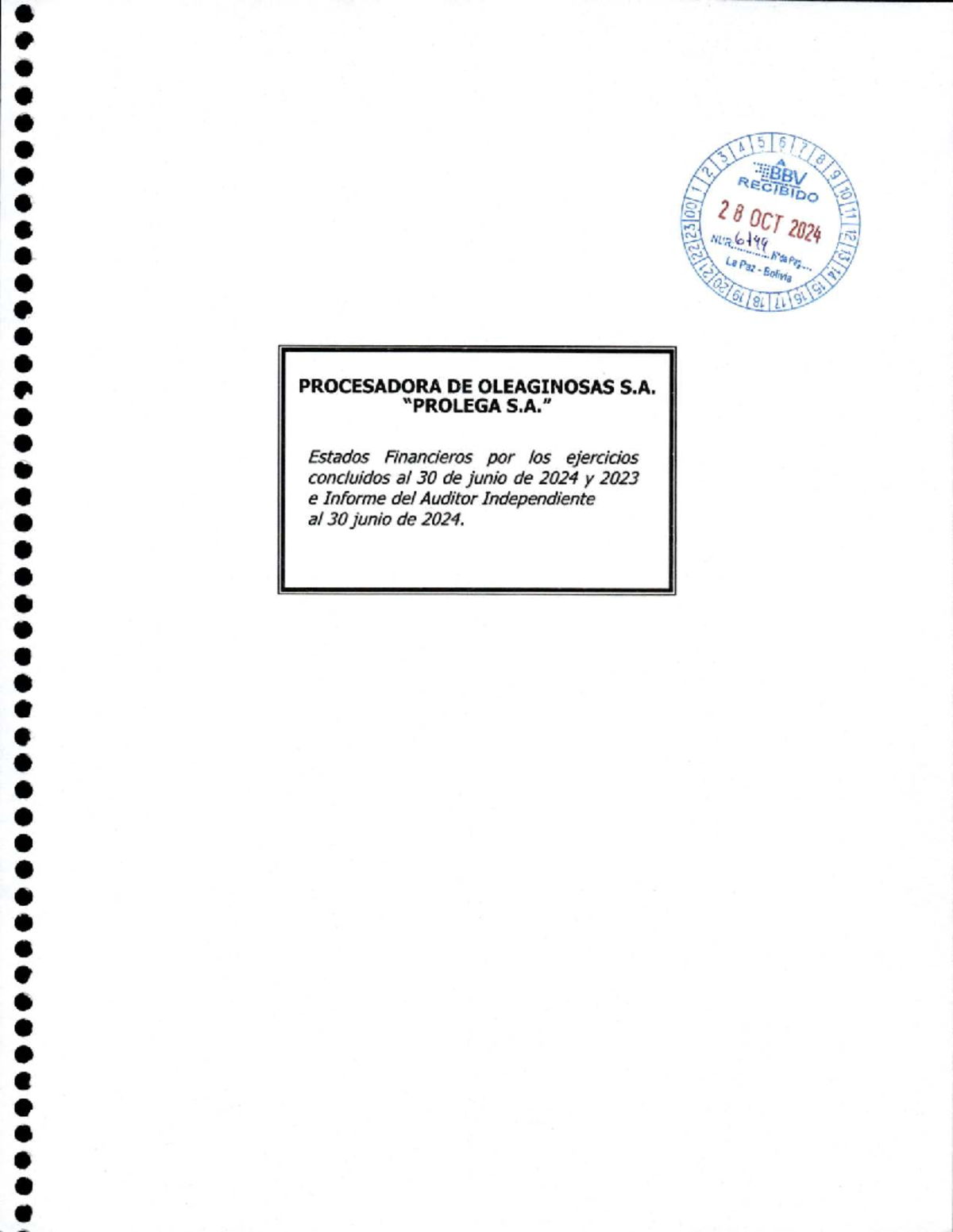 Estados Financieros y Auditoría de PROLEGA S.A. al 30 de junio de 2024 ...