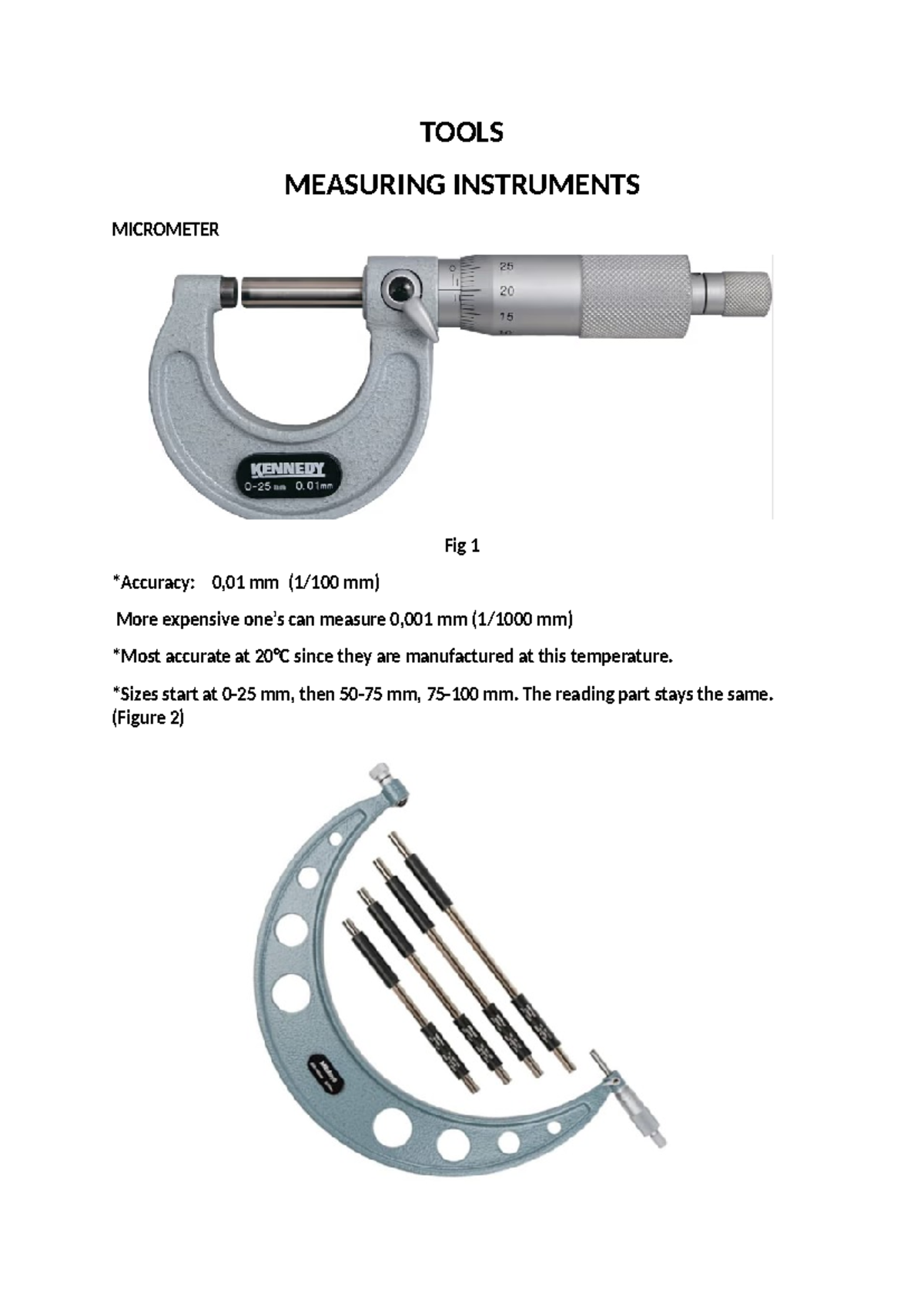Tools and Measuring Instruments: Micrometer Readings and Hand Tools ...
