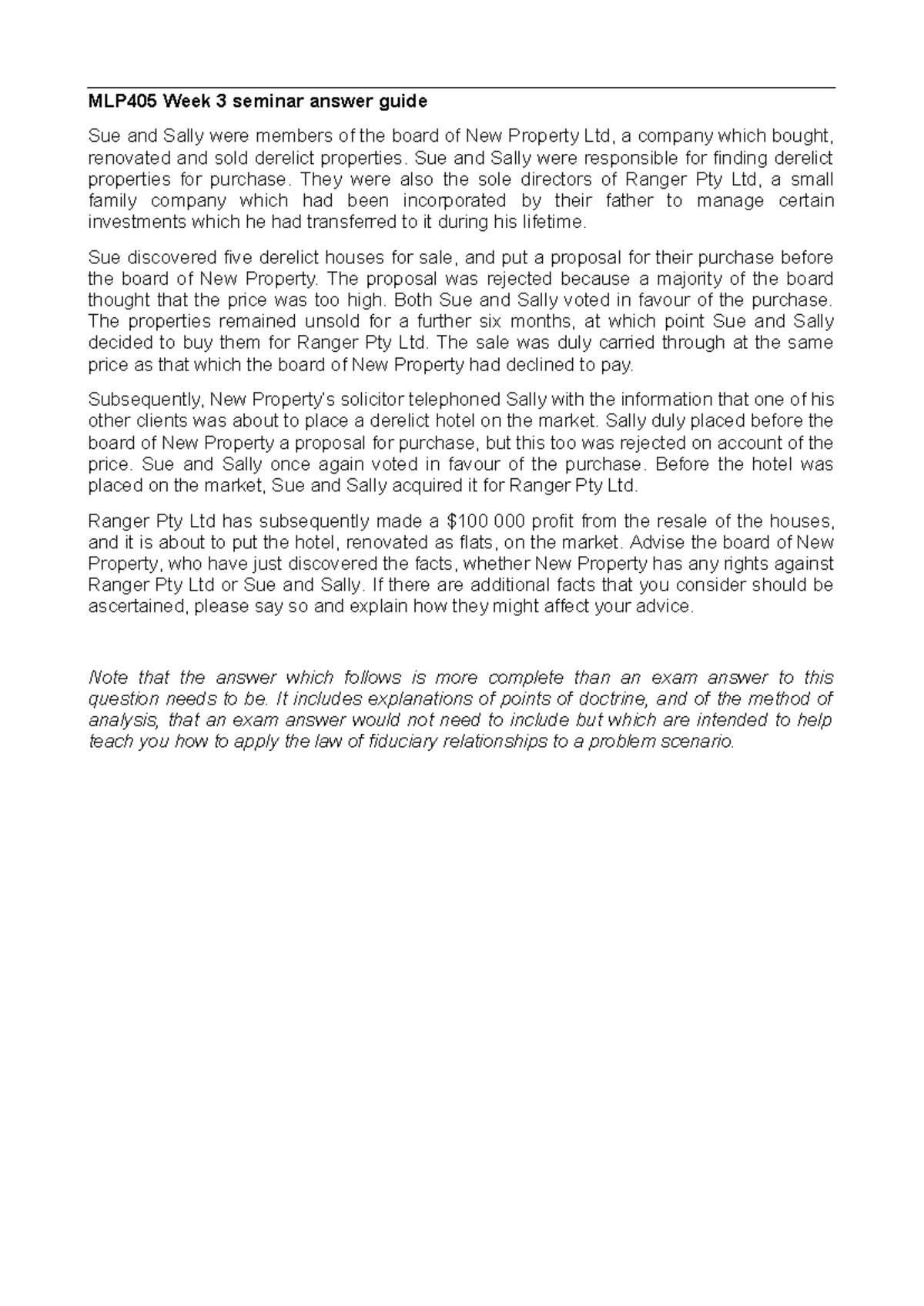 MLP405 Topic 3 post-seminar notes - MLP405 Week 3 seminar answer guide ...