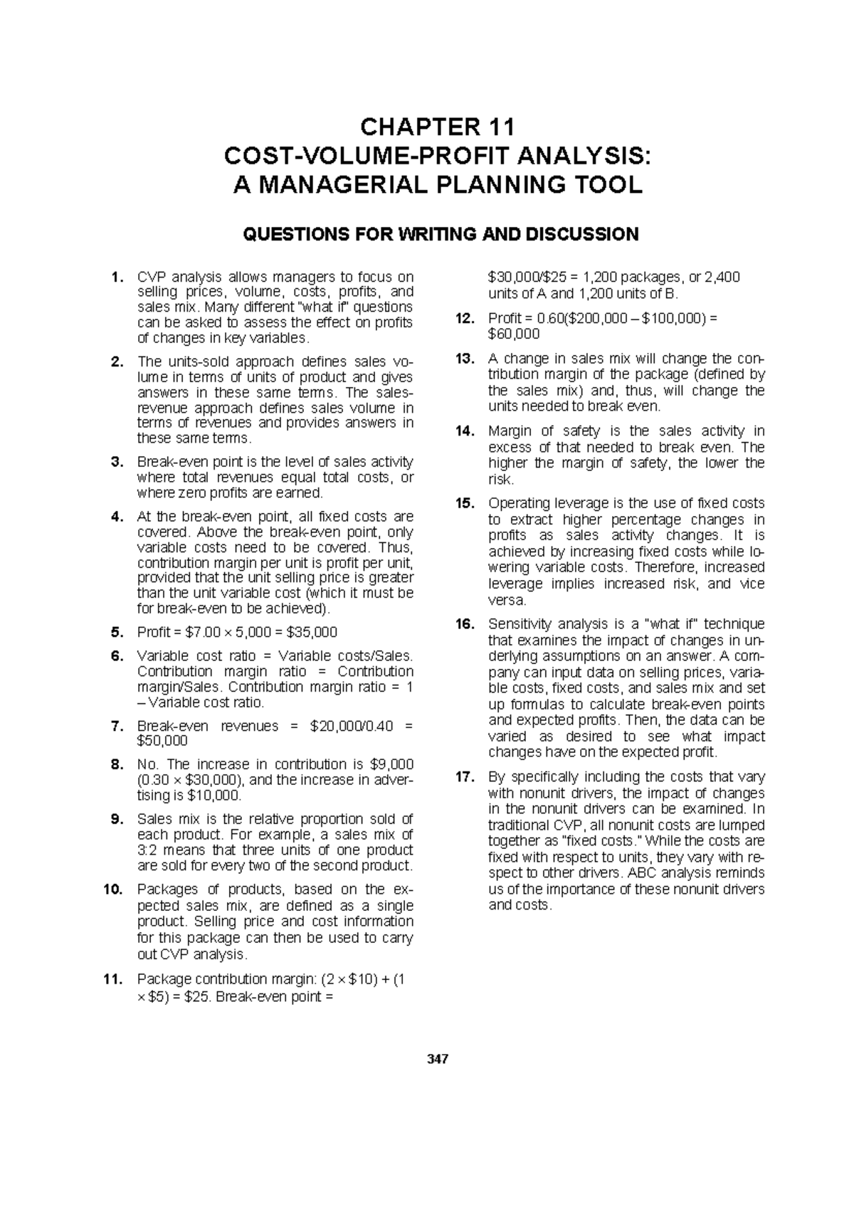 Managerial Accounting Solution Manual: Chapter 11 Analysis Insights ...