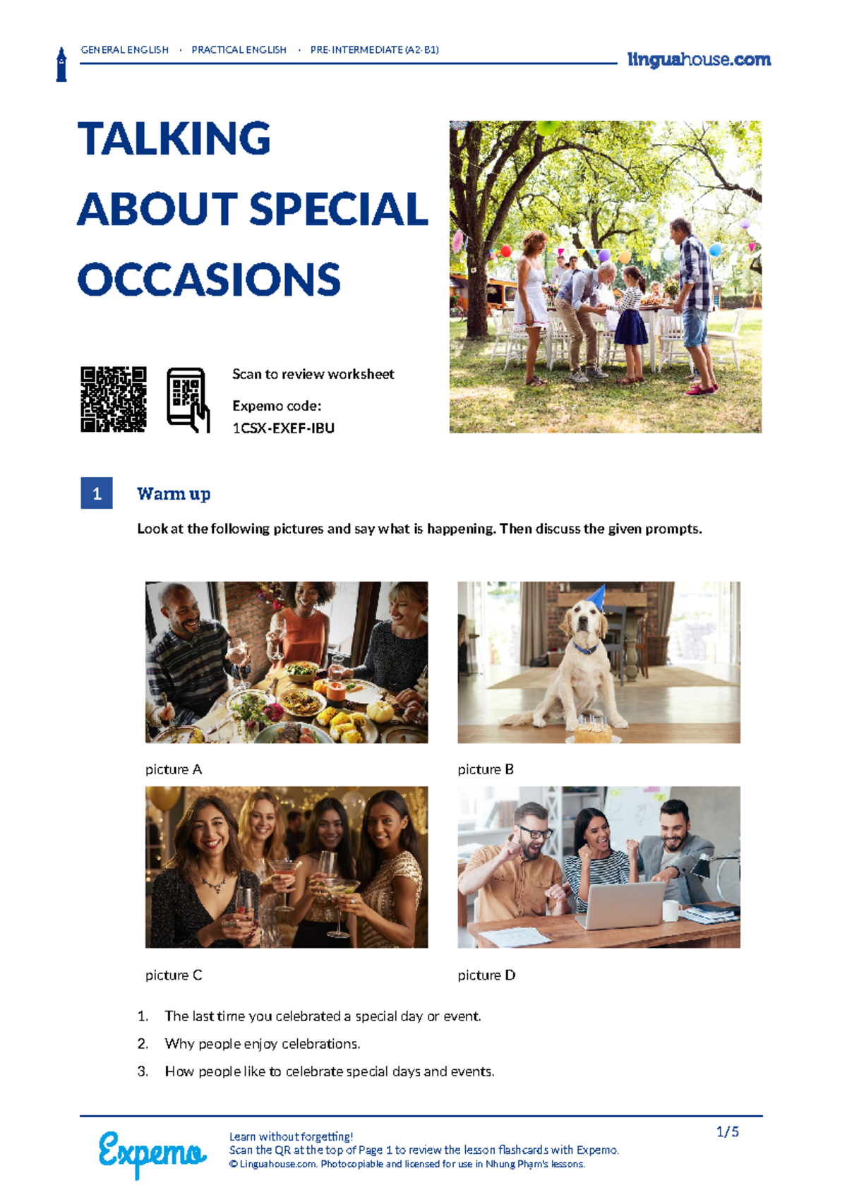 Talking about special occasions british english student - GENERAL ...