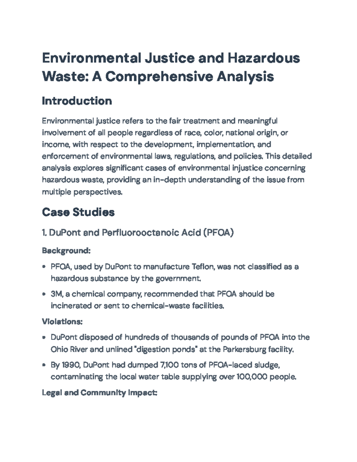 Environmental Justice and Hazardous Waste: Case Studies and Analysis ...