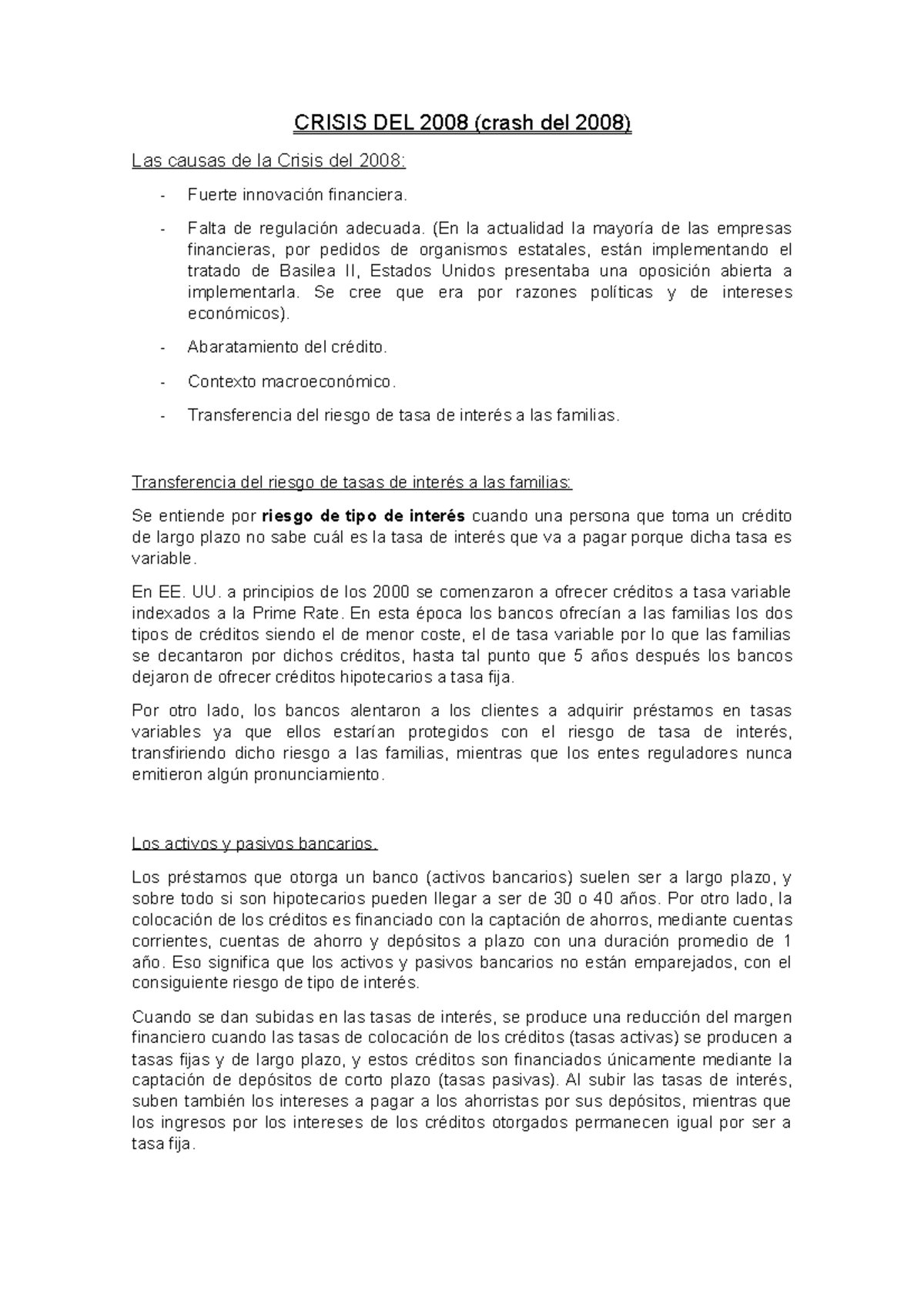 Resumen sobre la Crisis Financiera del 2008: Causas y Consecuencias ...
