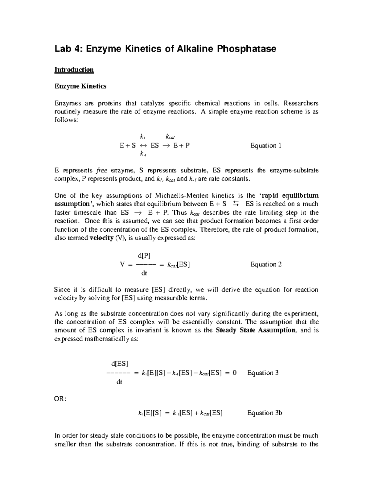 **Biochemistry Lab 4: Enzyme Kinetics of Alkaline Phosphatase** - Studocu