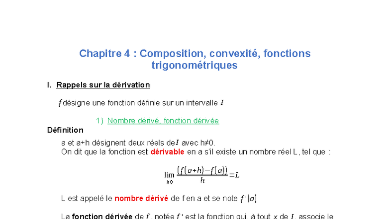Chapitre 4 : Dérivation, Convexité et Fonctions Trigonométriques ...