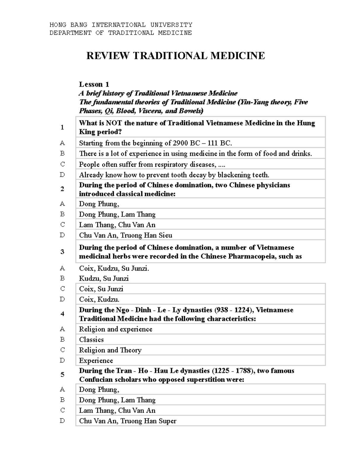 Review of Traditional Medicine Y5 - Key Concepts and Theories - Studocu
