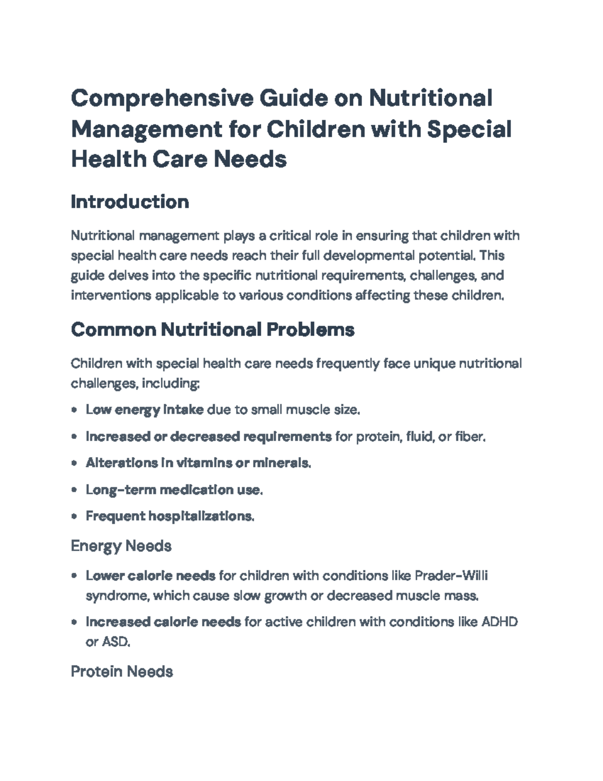 Nutritional Management Guide for Children with Special Health Care ...