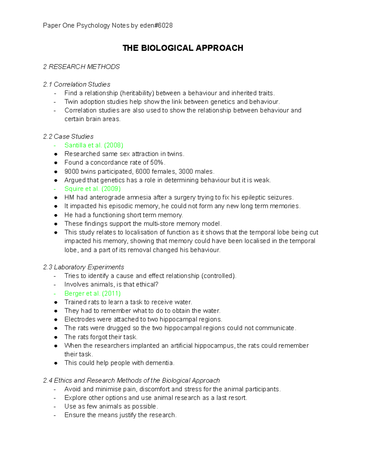 Paper One Psychology Notes: The Biological Approach to Behavior - Studocu