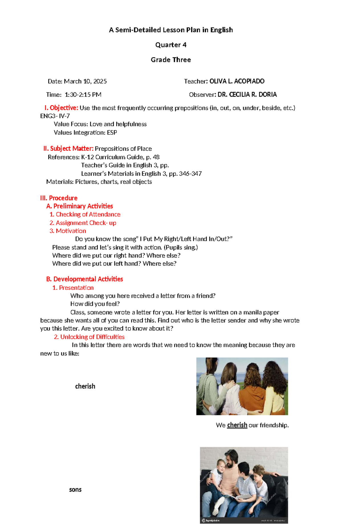 LP in English 4th Qrtr - Lesson Plan on Prepositions for Grade 3 - Studocu