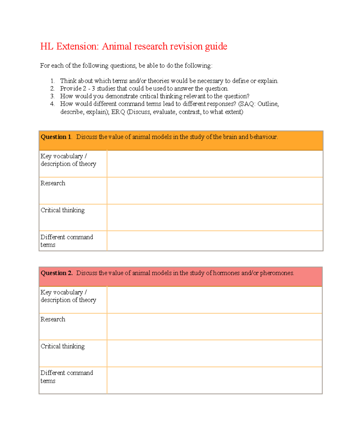 HL Extension: Animal Research Study Guide Revision Sheet - Studocu