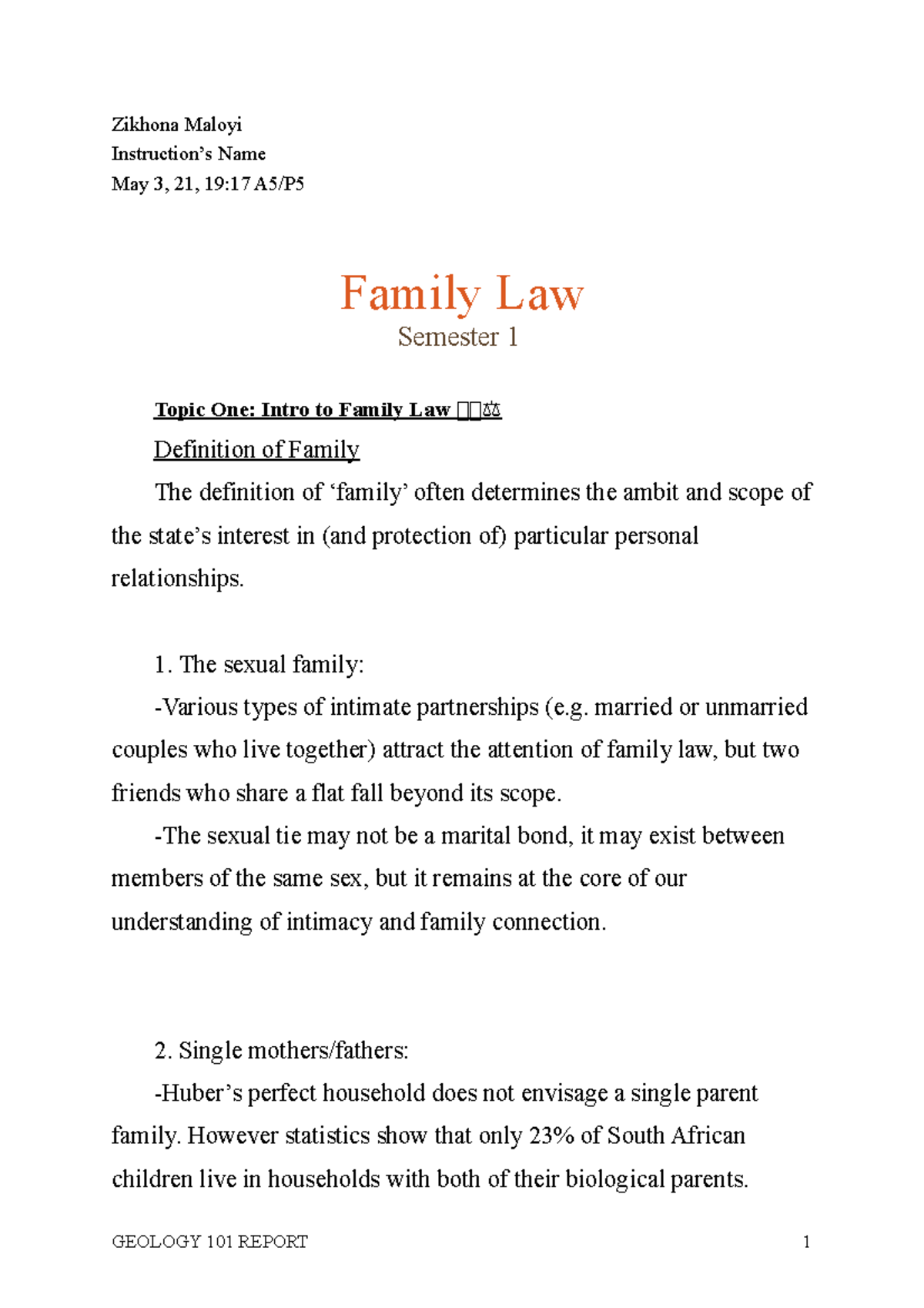 Family Law Summaries: Semester 1 Overview and Key Concepts - Studocu