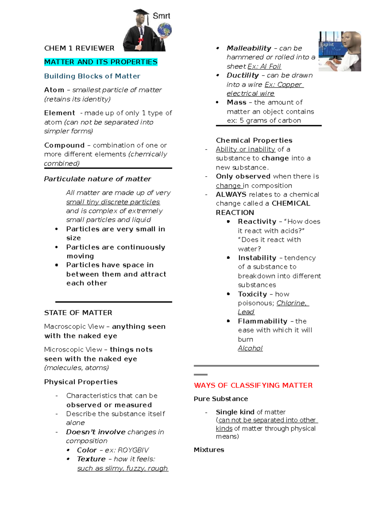 CHEM 1 FINAL EXAM REVIEWER: MATTER AND ITS PROPERTIES - Studocu