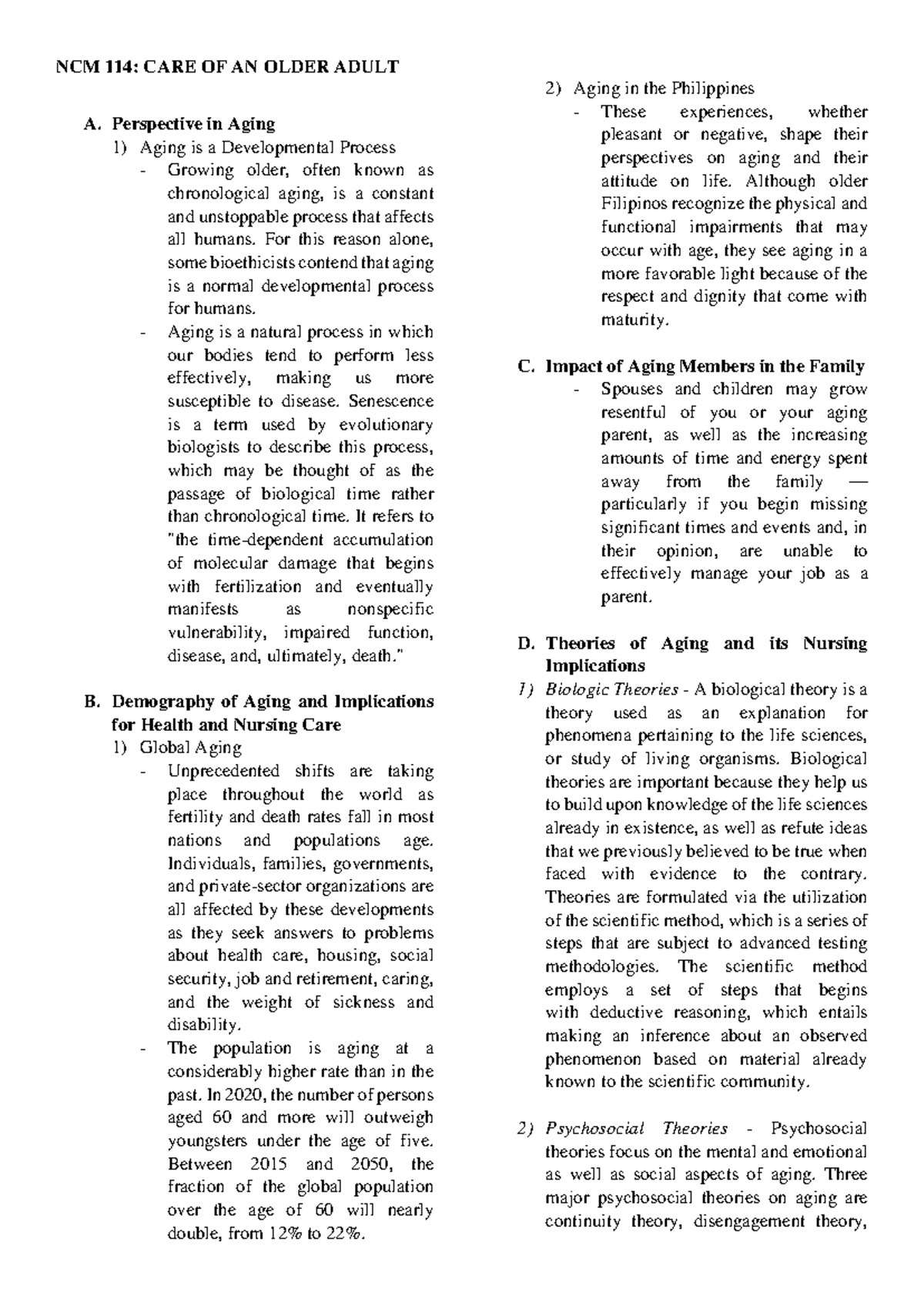 NCM 114: Comprehensive Care of Older Adults in Nursing - Studocu