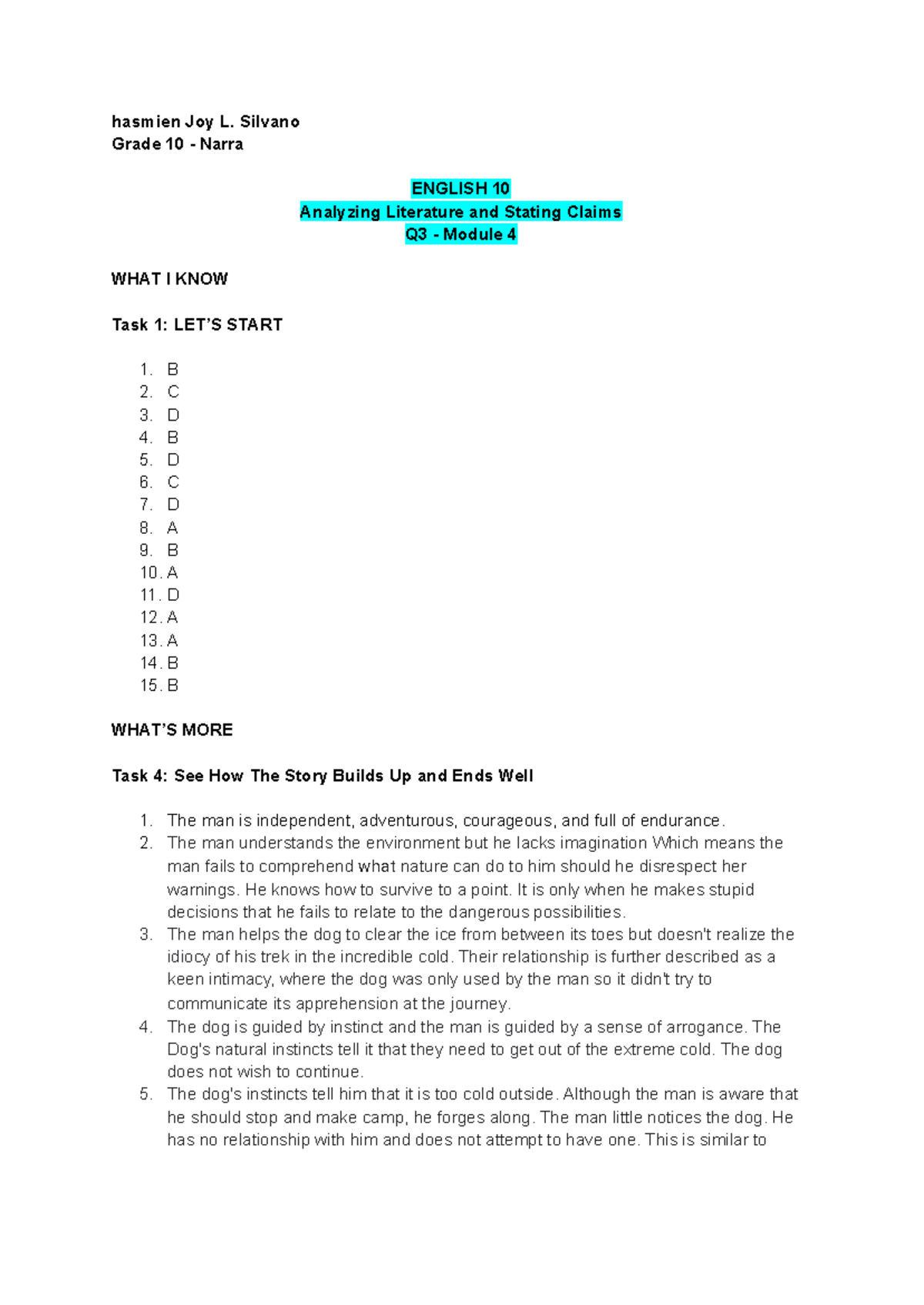 English 10 Q3 Module 4 - Literature Analysis Lecture Notes - Studocu