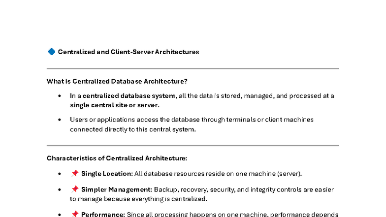 Dbms Unit 6 Centralized Vs Distributed Database Architectures Studocu