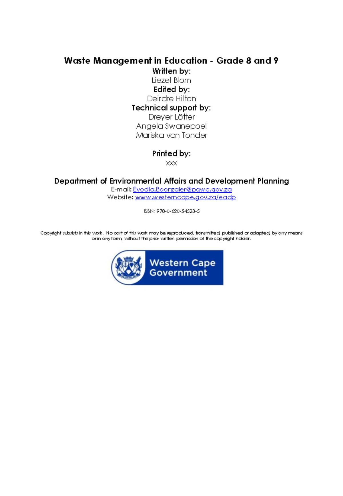 Waste Management Awareness for Grades 8 & 9: A Guide - Studocu