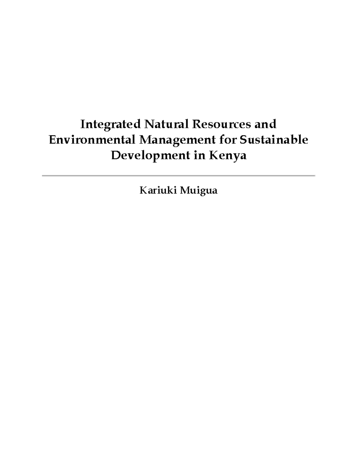 Integrated Natural Resources & Environmental Management in Kenya: A ...