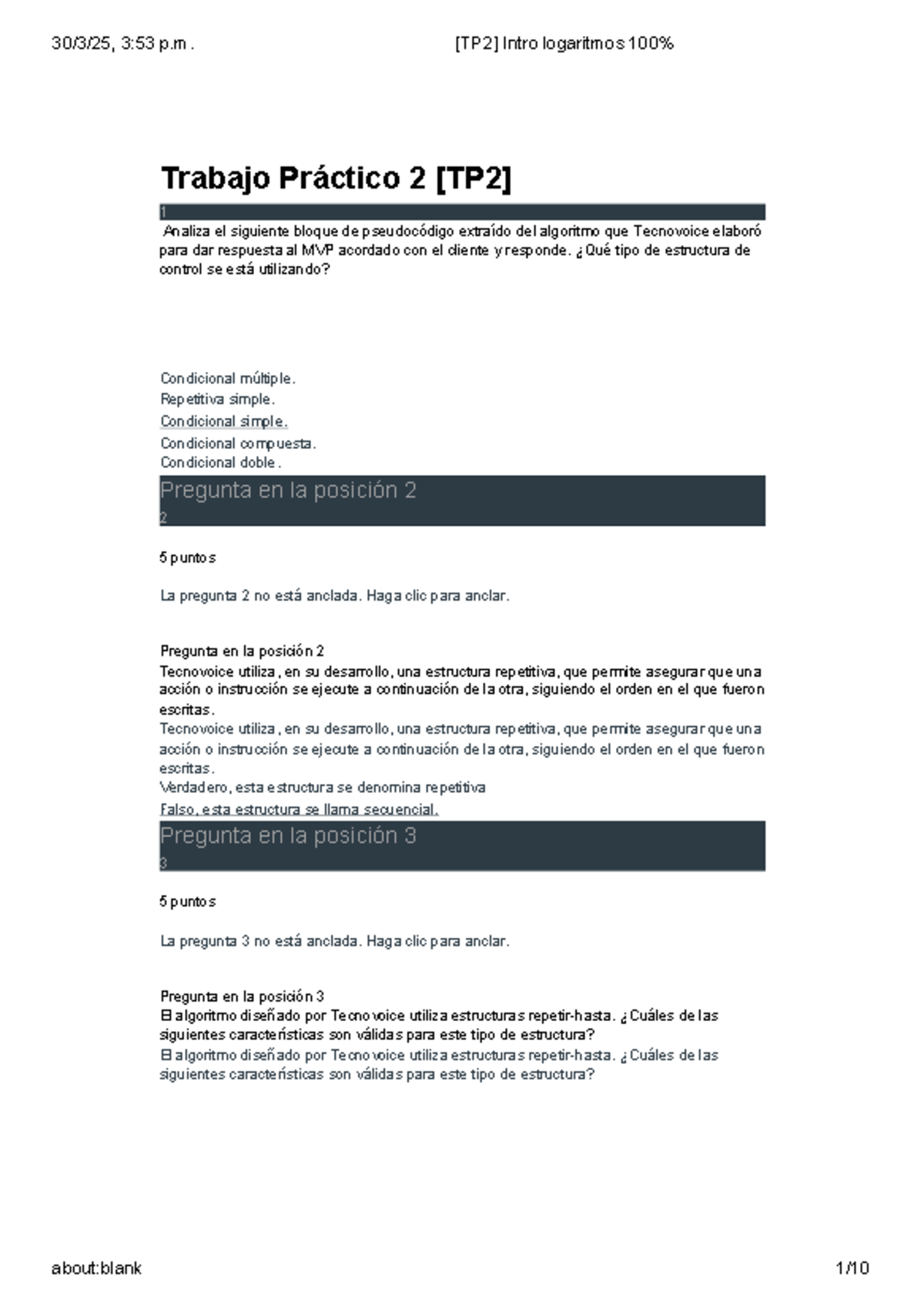 [TP2] Análisis de Estructuras de Control en Pseudocódigo 100% - Studocu