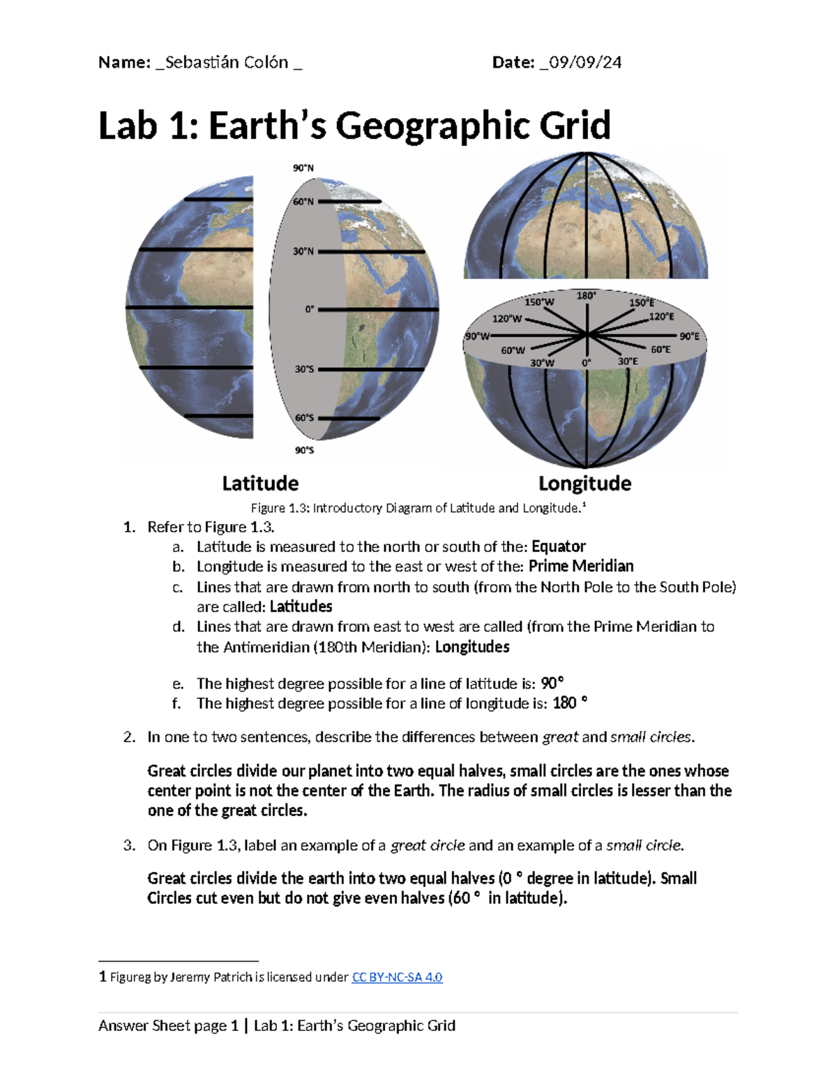 Lab 1: Earth's Geographic Grid - Answer Sheet & Key Concepts - Studocu