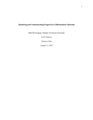 D 187 Task 2 - Task 2 - Differentiated Instruction - D187 Task 2 David ...