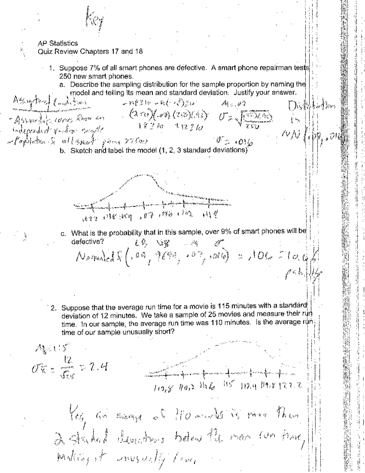 Ch 17-18 AP Stats Quiz Review: Sampling Distributions & CI Analysis ...