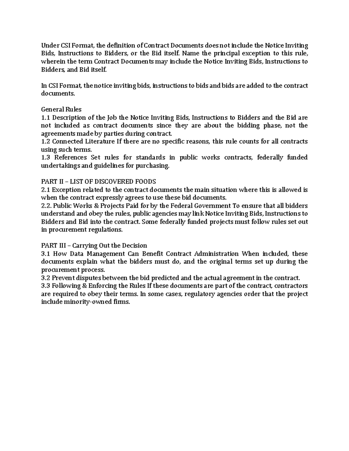 Assignment 2 - Specifications: Exceptions in CSI Contract Documents ...