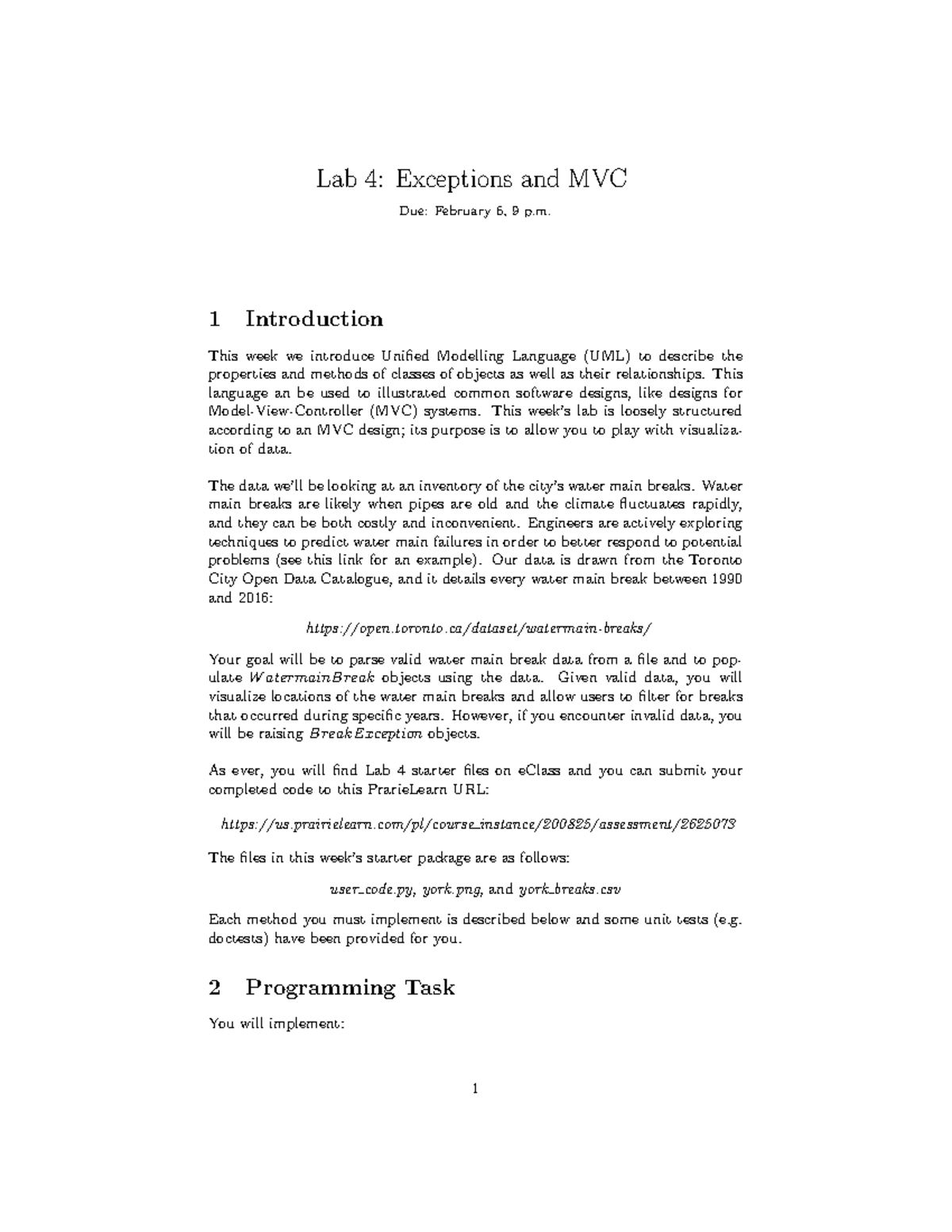Lab 4: Exceptions and MVC - Water Main Breaks Analysis - Studocu