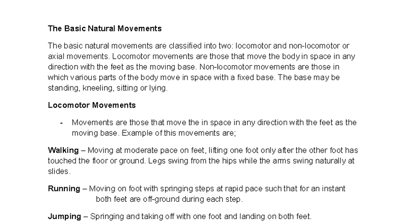Topic 4: Basic Natural Movements in Physical Education - Studocu