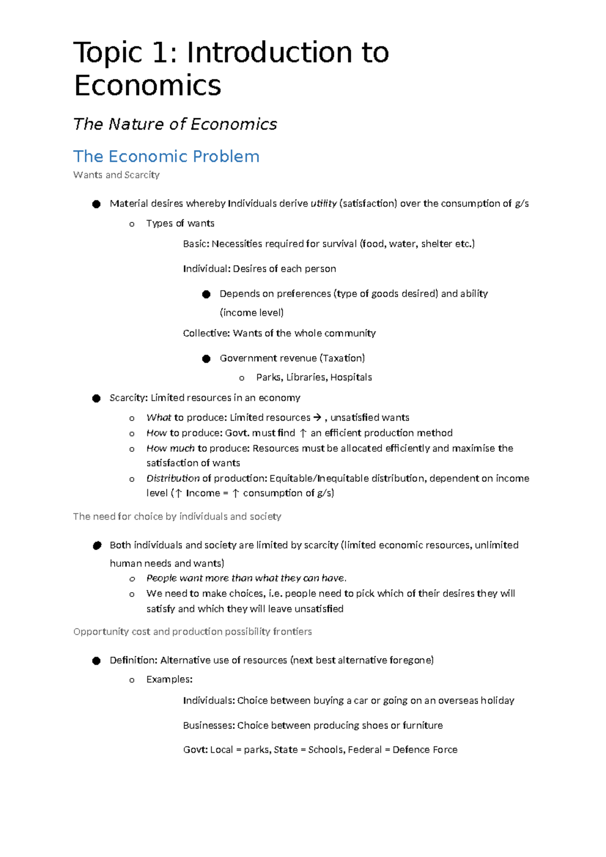 ECO101: Topic 1 - Introduction to Economics Notes - Studocu