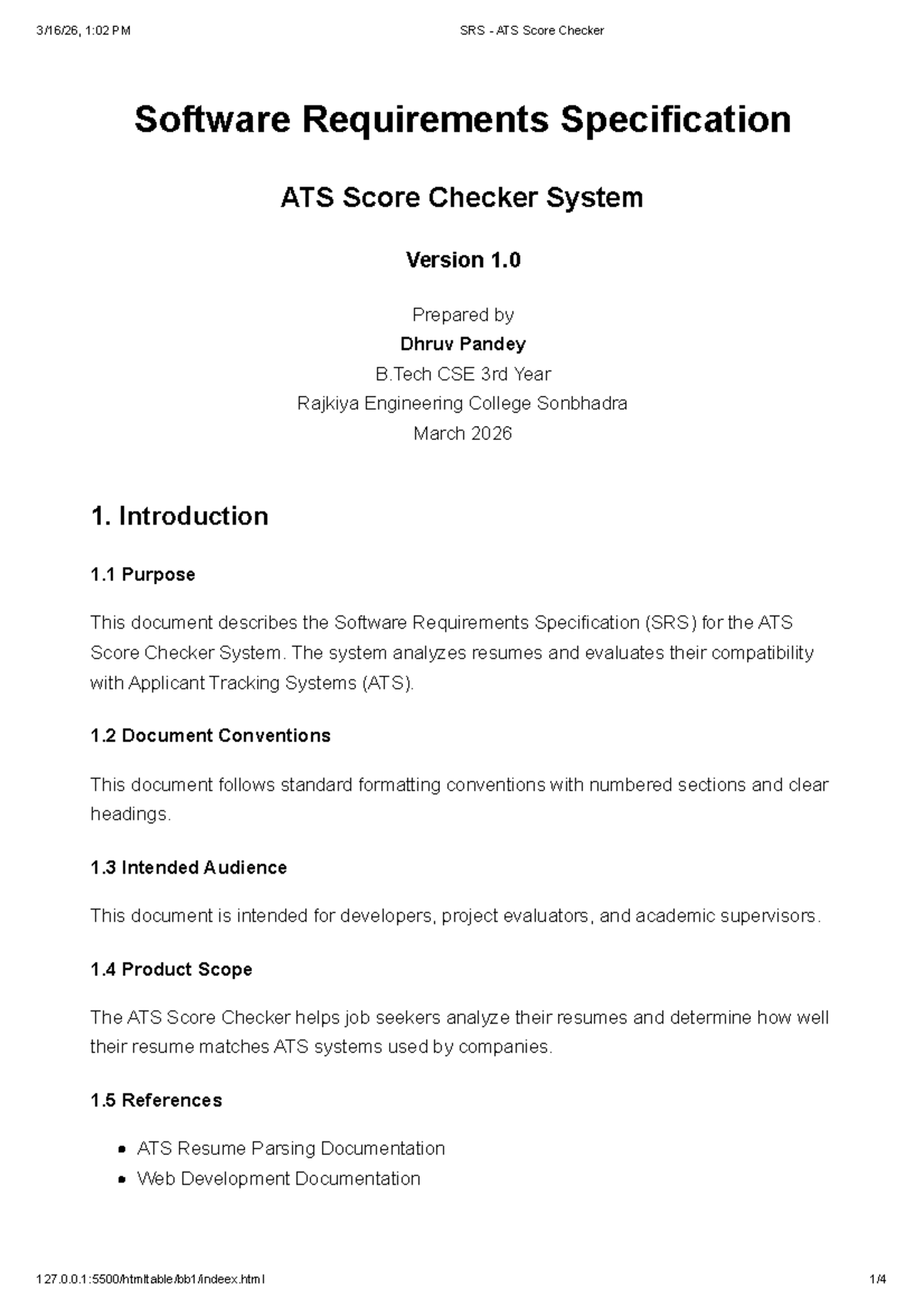 SRS - ATS Score Checker System - Lecture Notes - Studocu