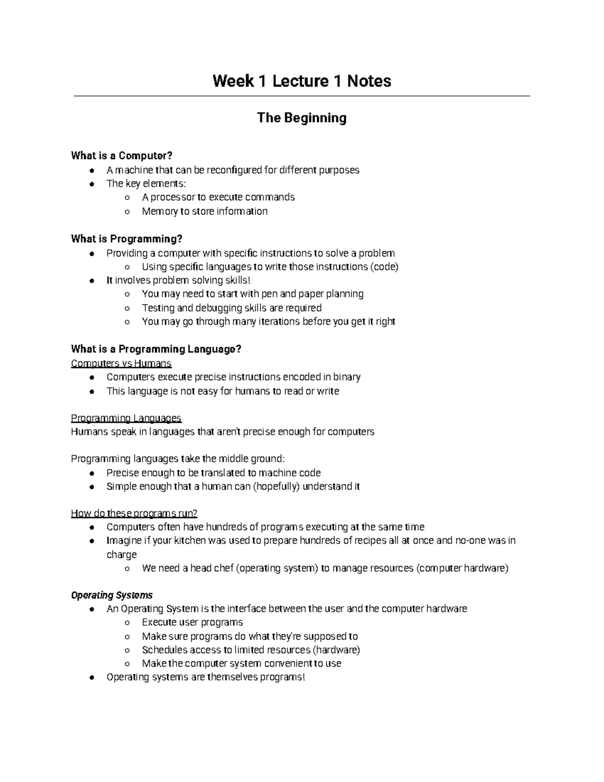 COMP1511 Week 1 Lecture Notes: Introduction to Computers and ...