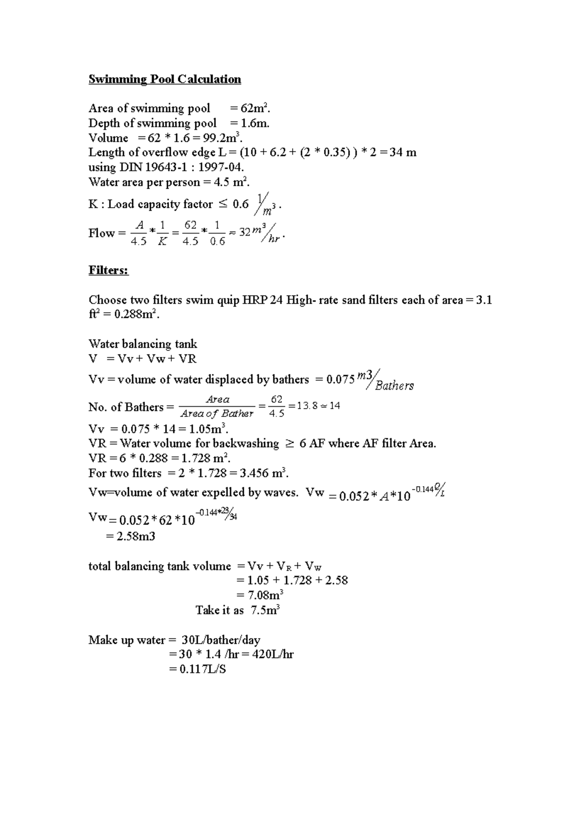 245467279 Swimming Pool Calculation: Design & Volume Analysis - Studocu