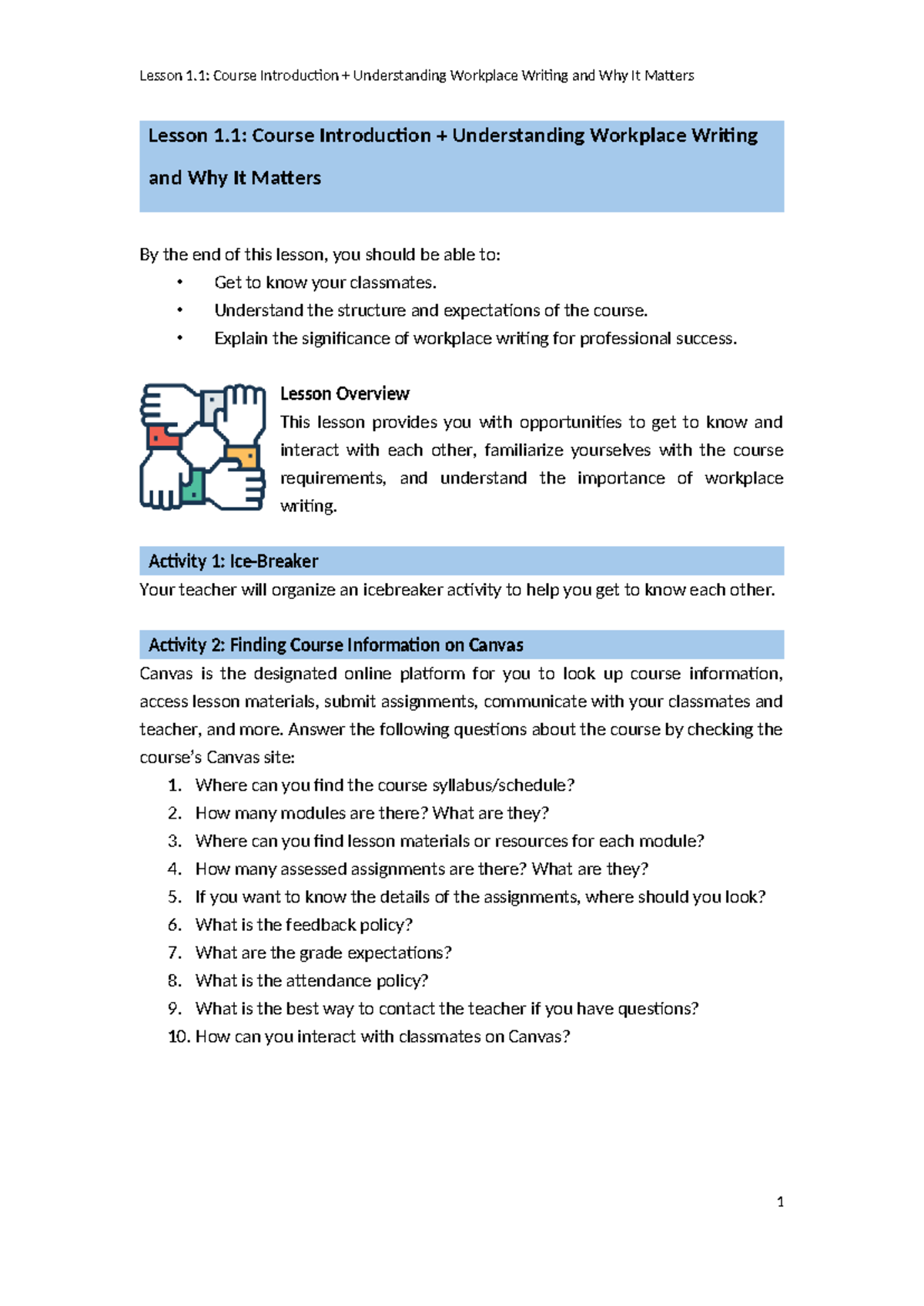 Lesson 1.1: Course Intro & Importance of Workplace Writing - Studocu