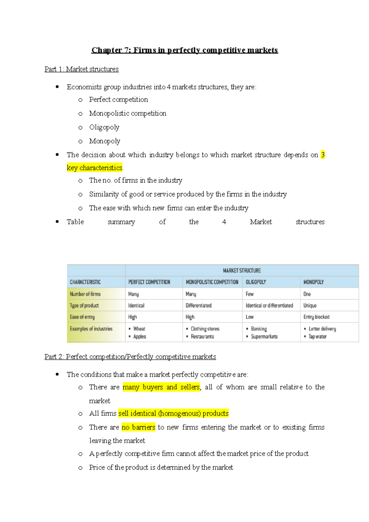 Chapter 7: Understanding Perfect Competition in Market Structures - Studocu