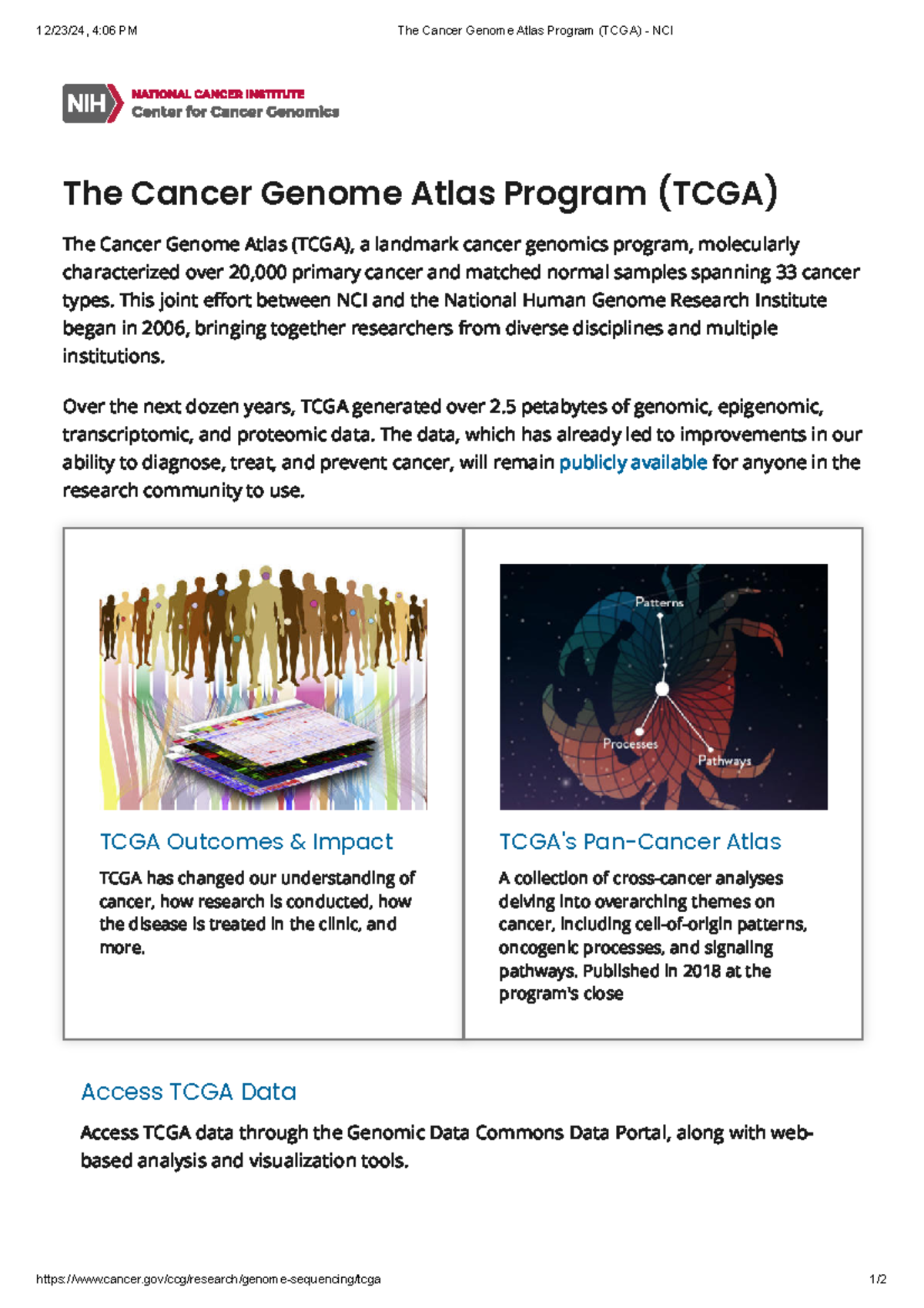 The Cancer Genome Atlas Program (TCGA) - NCI - The Cancer Genome Atlas ...