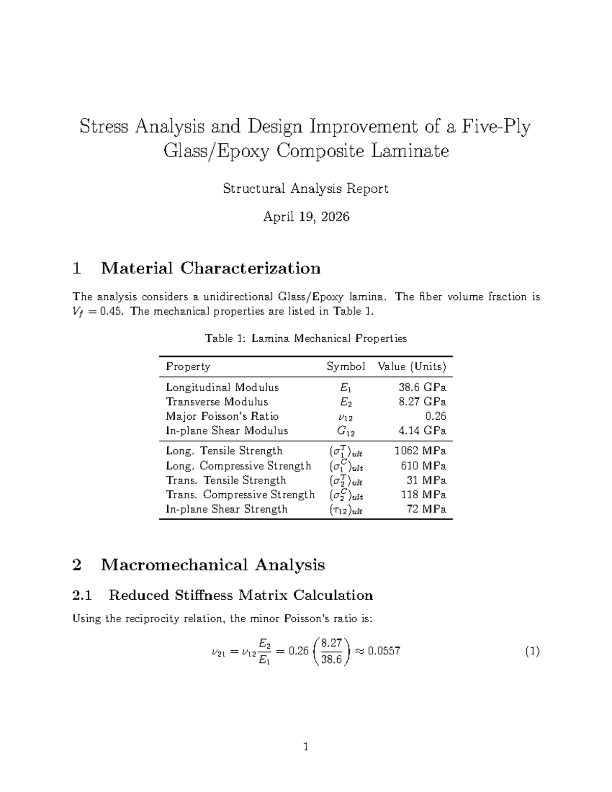 Stress Analysis and Design Improvement of Composite Laminate Report ...