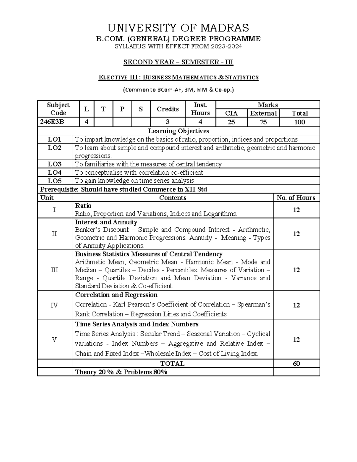246E3B - Business Mathematics & Statistics Syllabus for B.Com. Degree ...