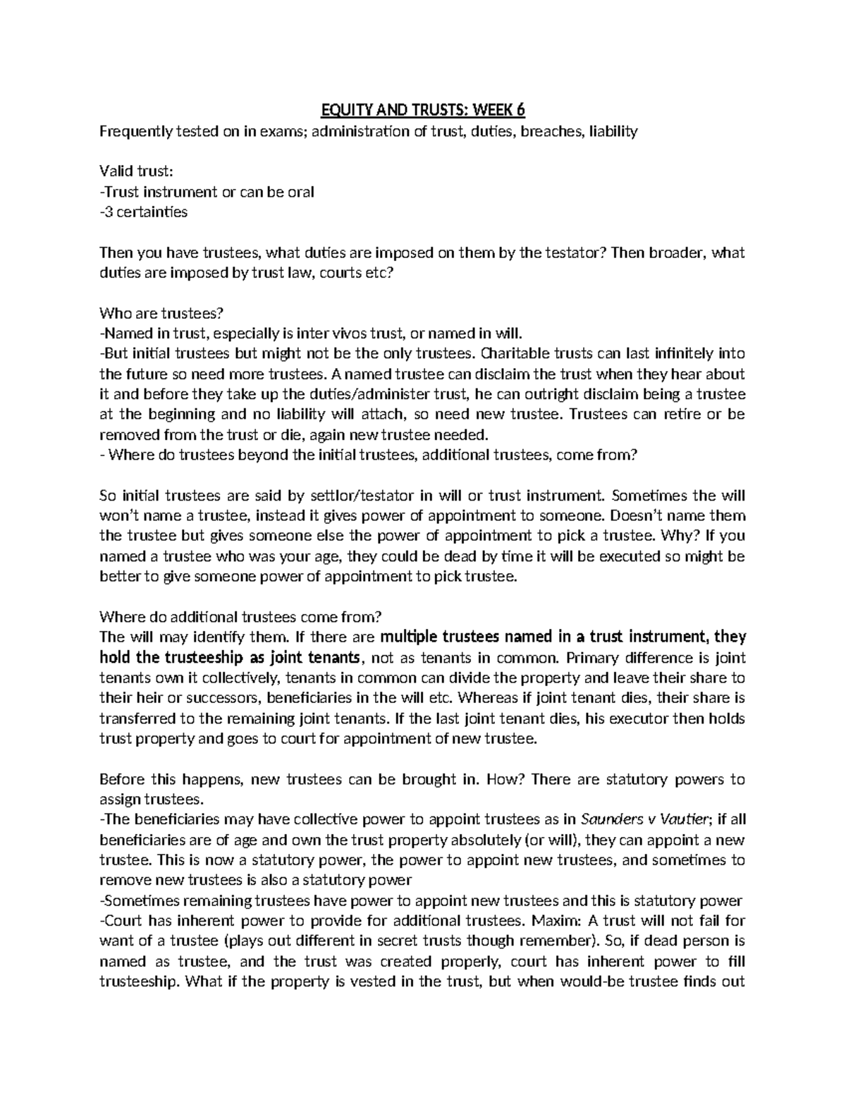 Equity and Trusts Week 6 Lecture Notes - Duties and Liabilities of ...