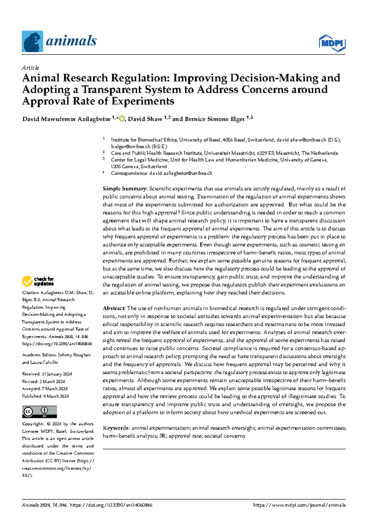 Animal Research Regulation: Enhancing Transparency in Experiment ...