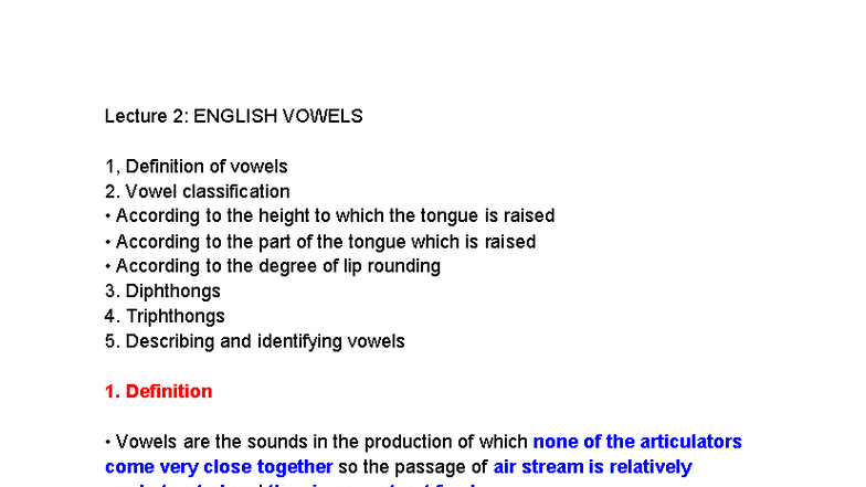 Lecture 2: English Vowels and Consonants Overview (ENG 101) - Studocu