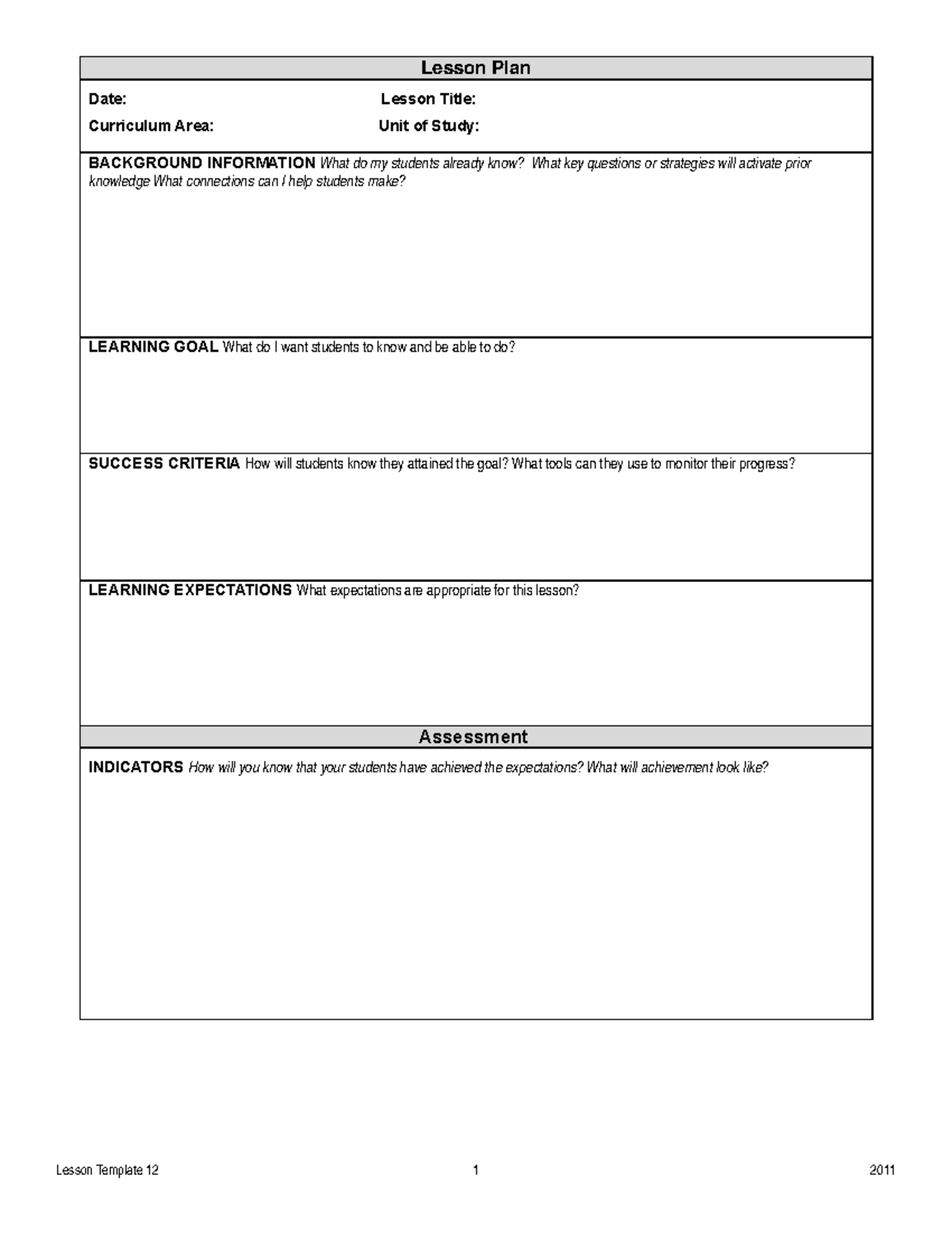Lesson Plan Template 12: Structuring Effective Learning Experiences ...