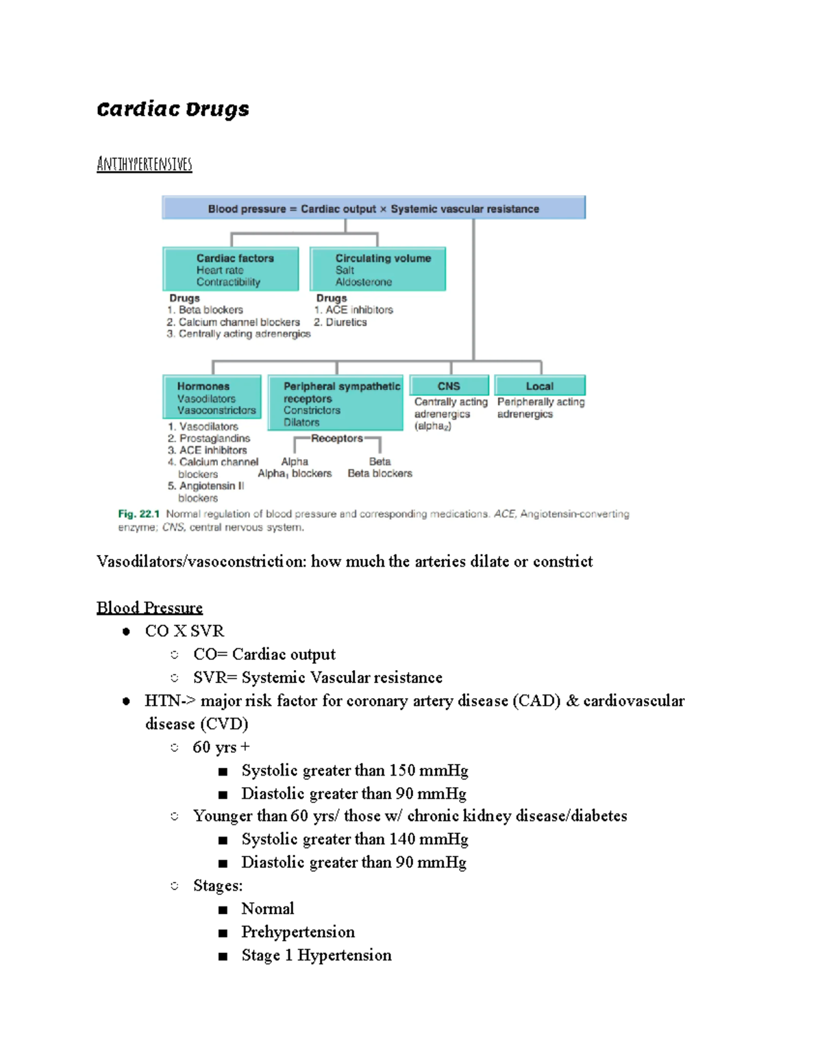 Pharm Exam 3 Review - Cardiac drugs, blood pressure medications ...