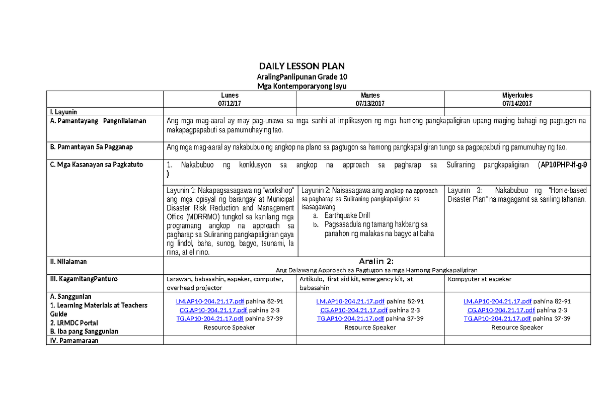 DLP Q1 - Daily Lesson Plan on Environmental Challenges for Grade 10 ...