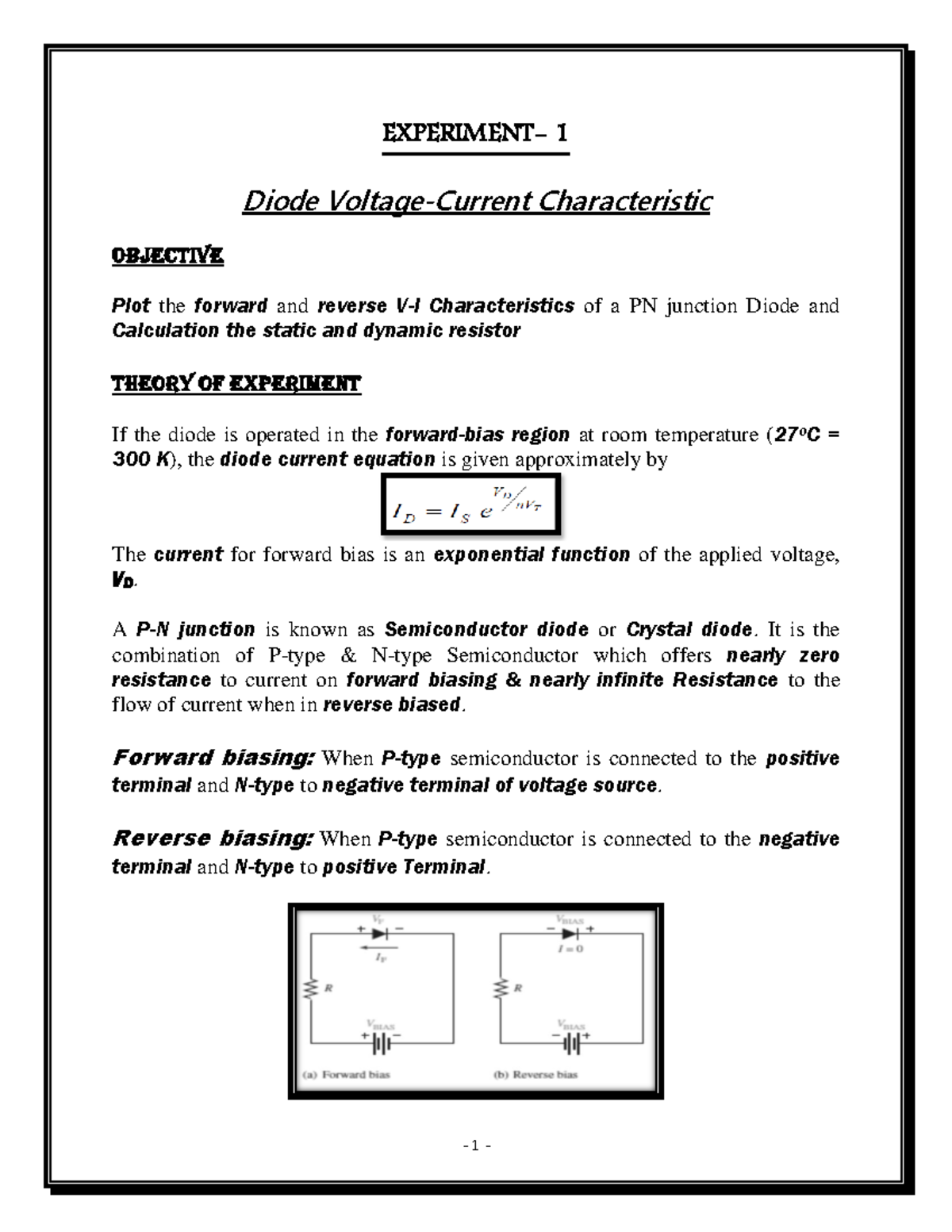 1 Diode Characteristics and Applications: Experiments and Observations ...